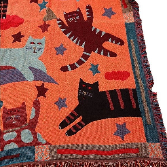 Goodwin Weavers Signed Pat Meyers Cotton Cat Fringe Throw Blanket - Picture 4 of 9